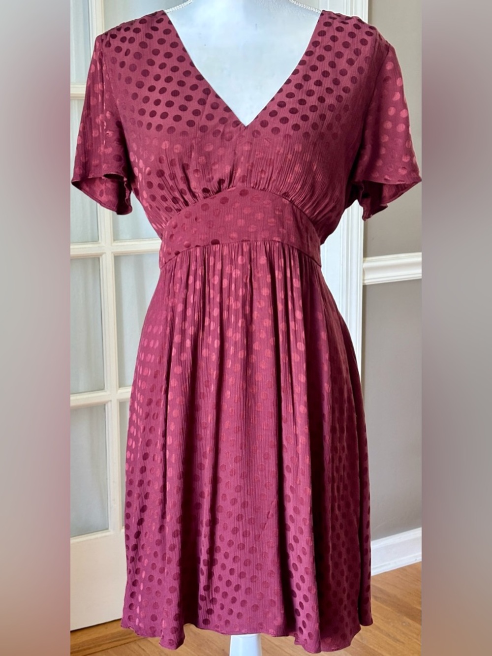 Madewell Burgundy Swiss Dot Dress Romantic Boho Mini Cottagecore